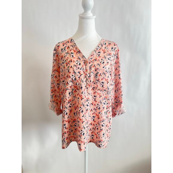 MOTHERHOOD FLORAL PATTERN V-NECK BUTTON DOWN TWO CHEST POCKETS MATERNITY BLOUSE - Picture 1 of 11
